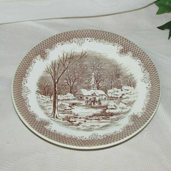 Swiss Landscape Brown Transferware Dinner Plate Italy Winter Scene Vintage Decor - Picture 2 of 5